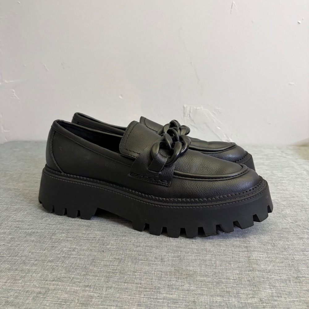 DV Dolce Vita Loafers Women 9 Black Larazzo Chunky Lug Sole Chain Detail - Picture 4 of 12